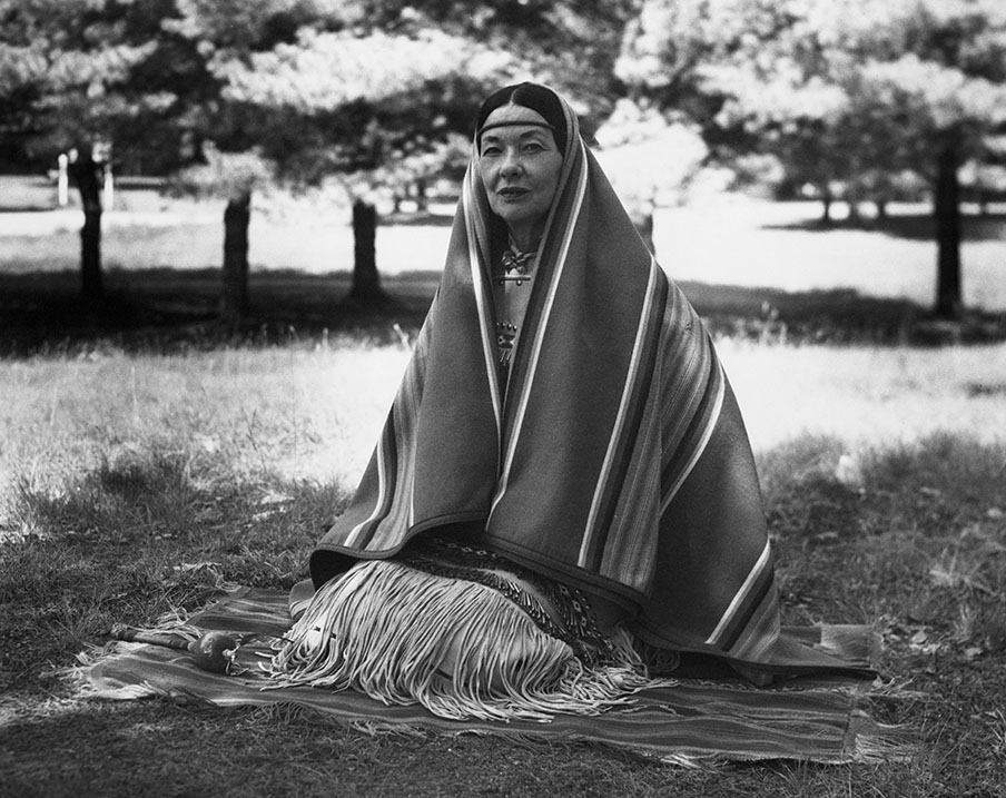 Te Ata seated on a blanket | Nash Library