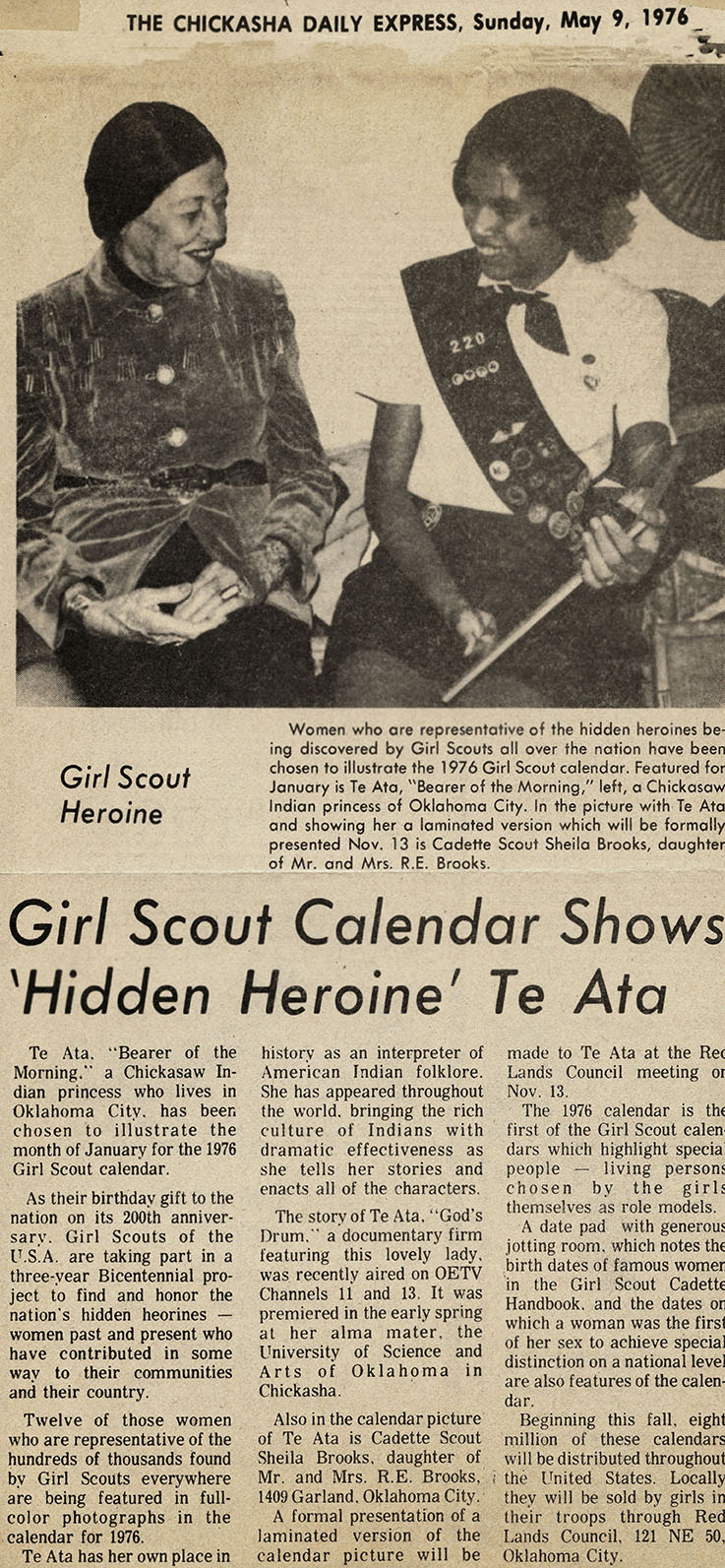 Girl Scout Calendar Shows Hidden Heroine Te Ata/ image