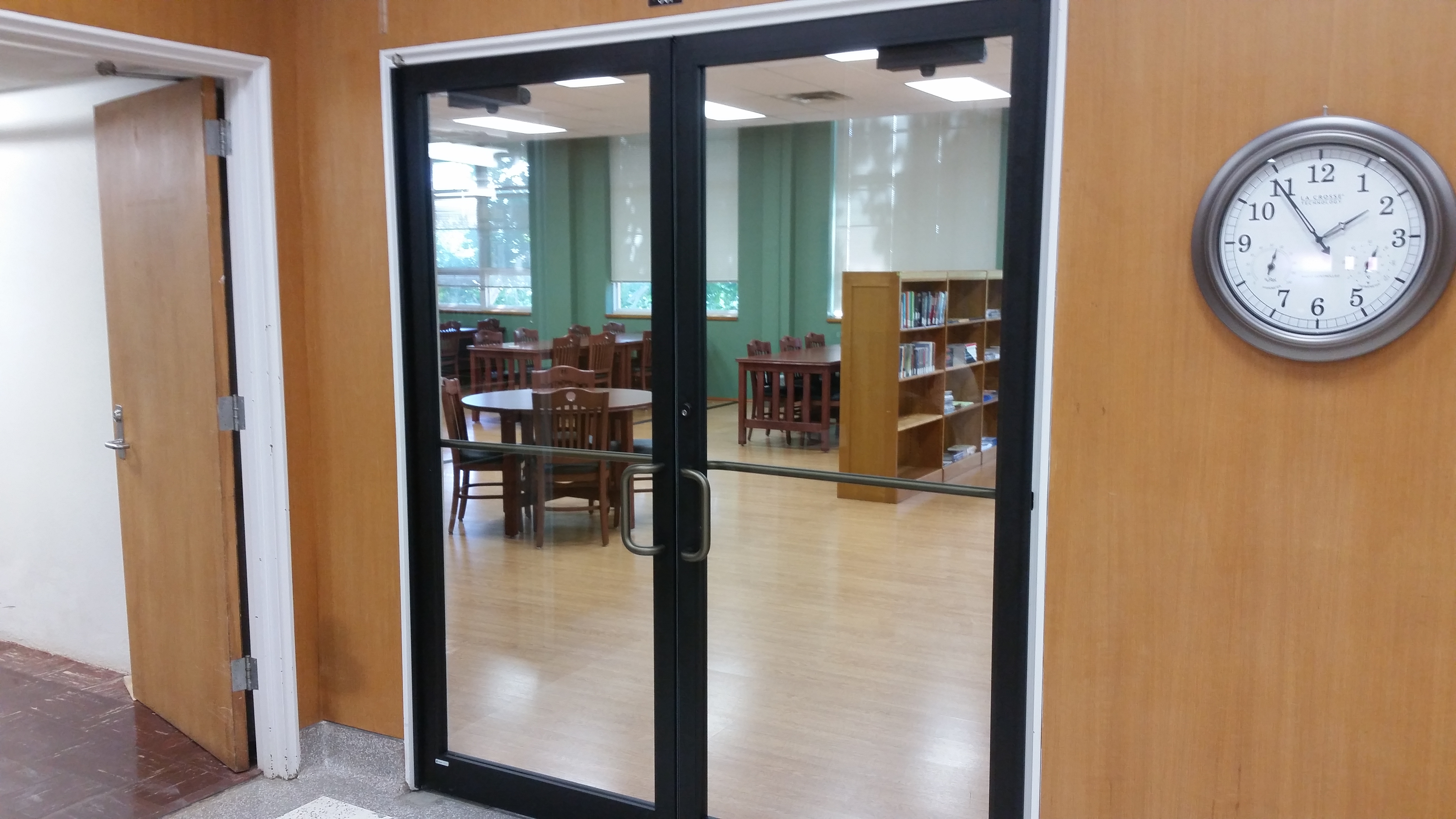 glass doors to library reading room
