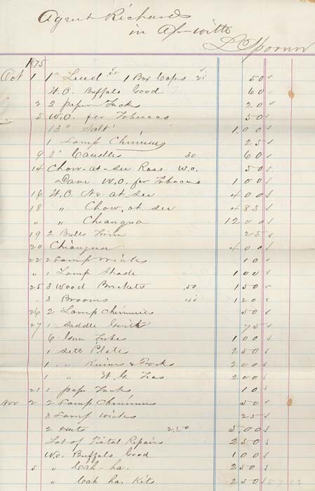 Click here to view very large image of account ledger of Agent Richards and L. Spooner.