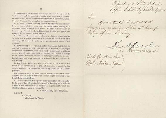 Click here to view larger image of Treasury Department circular, June 20, 1863, sent from Dennis Cooley to Milo Gookins.