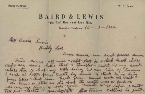 Click here to view larger image of letter from W. A. Lewis to Anna Lewis.