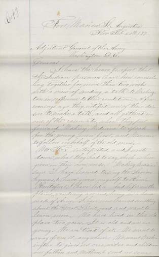 Click here to view larger image of letter from Richard Henry Pratt to Adjutant General of the Army.